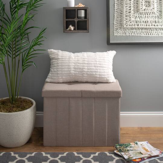 Simplify Natural Collapsible Flip Top Hamper Ottoman